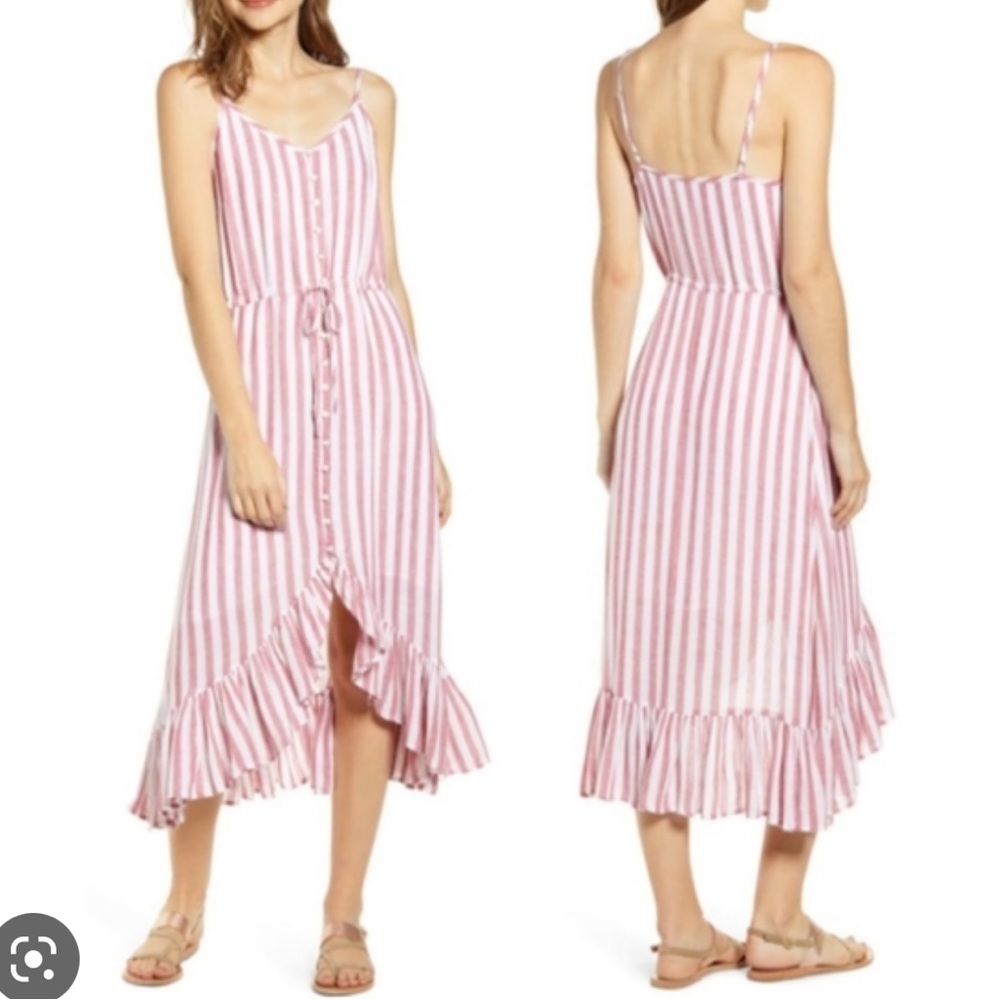 Rails Frida Ruffled Sundress Red Stripes Linen L